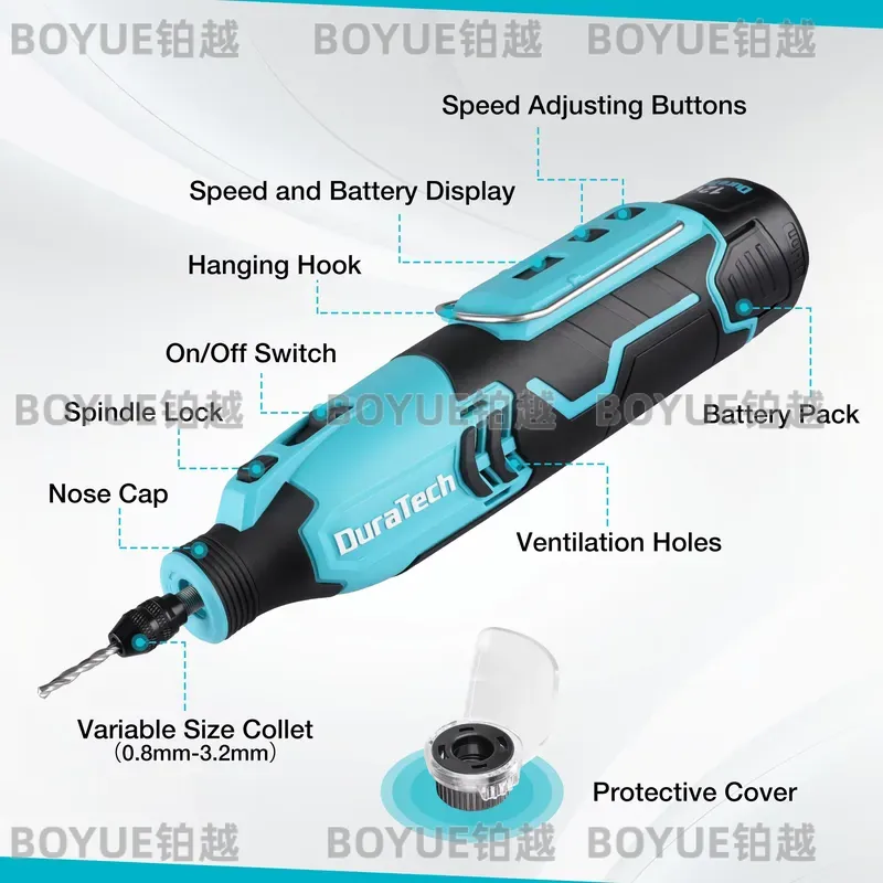 Cordless Rotary Tool Kit Accessories - Akumulatorowa szlifierka rotacyjna 12V, 5000-35000 obr./min,