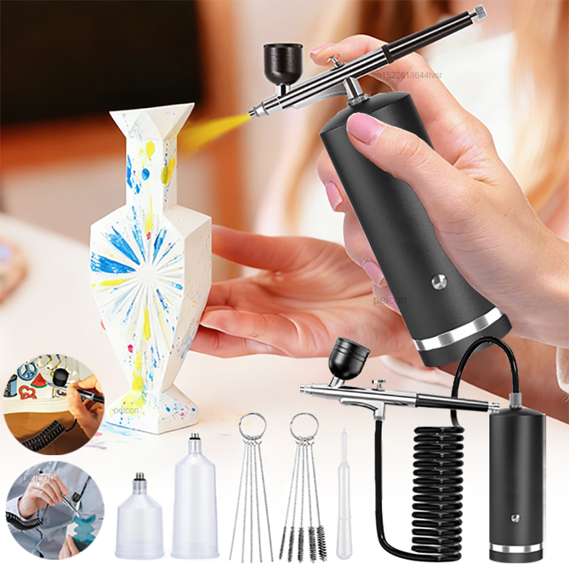 Airbrush Kit With Mini Compressor - Aerograf z kompresorem, pistolet do malowania